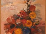 une peinture de fleurs dans un vase sur une table