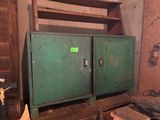 a green cabinet in the corner of a room