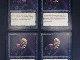 un jeu de quatre cartes sur lesquelles figure un squelette
