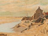 une image représentant un tableau d'une plage avec une maison au bord de l'eau