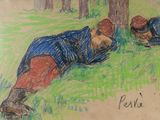 un dessin représentant deux personnes allongées sur l'herbe