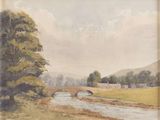 an image of a painting of a bridge over a river