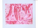 une photo d'une peinture rose sur un papier blanc