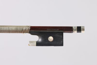 a close up of a violin bow on a white background