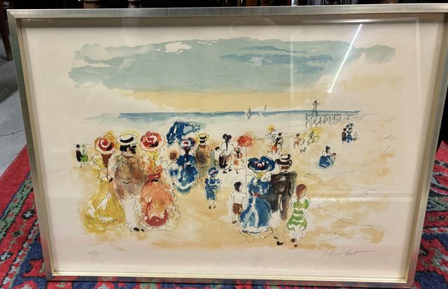 URBAIN HUCHET (1930-2014) « Scène animée à la plage ». Lithograph...