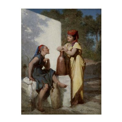 une image représentant un tableau où l'on voit une femme et un homme assis l'un à côté de l'autre