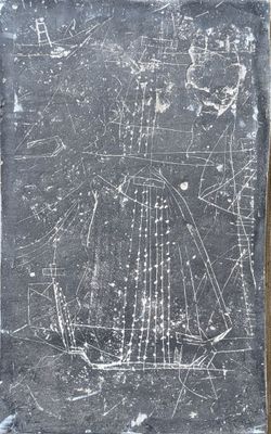 a black and white picture of a sailboat on a chalkboard