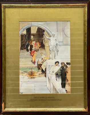 framed picture of a painting of a group of people in a courtyard
