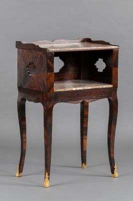 a small wooden table with a drawer on one side and a drawer on the other side