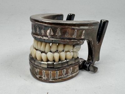 un bracelet en argent orné de dents et d'une brosse à dents