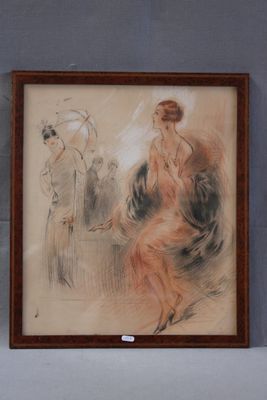 tableau représentant une femme assise sur une chaise à côté d'un tableau représentant un homme