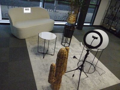 Petite banquette bouclette blanche + Table basse imitation m…