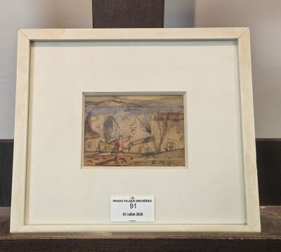 tableau encadré représentant un homme et une femme dans un paysage