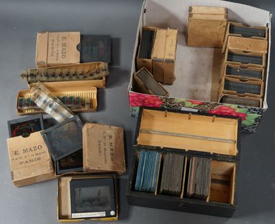 several boxes of assorted items sitting on top of a table