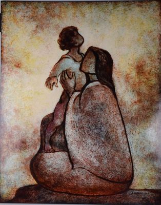 an image of a painting of a woman holding a baby