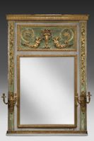 Important trumeau à miroir à décor en bois mouluré sculpté e…