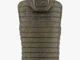 the back view of a men ' s padded vest with a hood