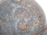 a close up of a helmet on a white background