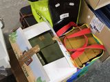 a box full of luggage sitting on the floor