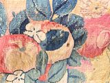 a close up of a painting of a teddy bear with flowers