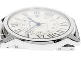 a silver watch with roman numerals on the face