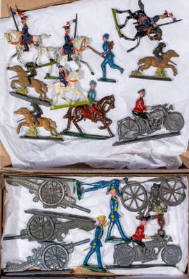 a box with a bunch of toy soldiers in it