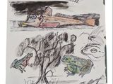a drawing of a fish and a frog on a piece of paper