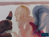 a painting of an angel and a cat on a table