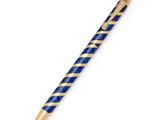 a blue and gold pen sitting on top of a white surface