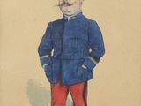 painting of a man in a military uniform with a pipe in his mouth