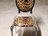 a chair that has a leopard print seat on it