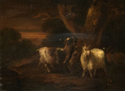 ECOLE DU NORD XVIIEME SIECLE Deux chèvres et un chevreau au …
