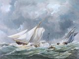 two boats in the water with one being pulled up by a boat
