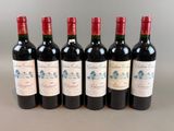 six bottles of red wine are lined up in a row