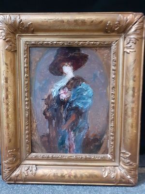 Joseph PERRACHON Dame de qualité Huile sur carton 22 x 16 cm