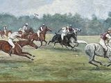 un tableau représentant un groupe d'hommes à cheval dans un champ