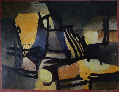 Paul Ackerman ( 1908-1981) Les lignes noires. Huile sur toil… - Photo 1