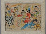 painting of a group of people sitting around a table in a room