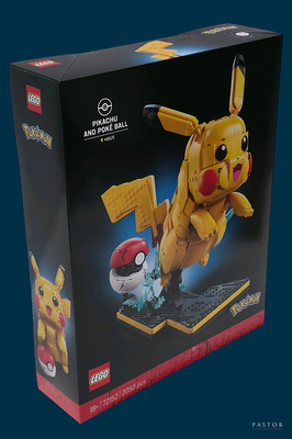 a box with a lego pikachu and pikachu figure in it