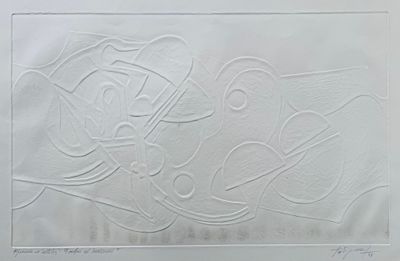 dessin représentant une peinture abstraite blanche sur une feuille de papier