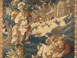 une image représentant une tapisserie sur laquelle figurent un homme et une femme dans un paysage