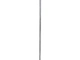 the floor lamp is made of metal and has a glass shade