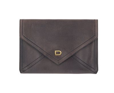 a brown leather wallet with a gold d logo on the front