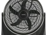 a black fan sitting on top of a stand on a white background