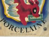a poster of a red dog with wings on it ' s back