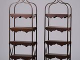 pair of iron and wood wine racks