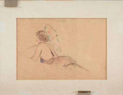 drawing of a woman in a bathing suit with a parasol