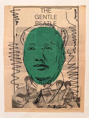 an old newspaper with a drawing of a man ' s face on it
