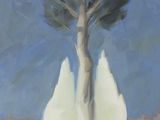 un tableau représentant un vase blanc contenant un arbre