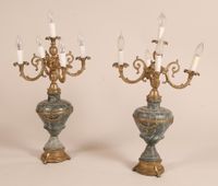 Paire de candélabres en marbre vert, laiton et bronze doré c… (photo 2)
